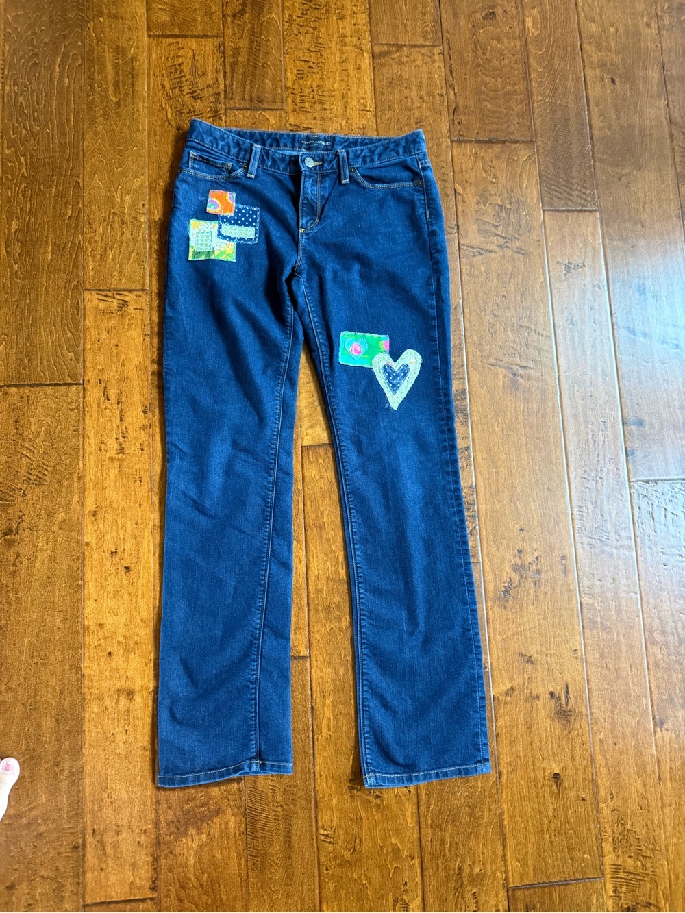 Banana Republic Dark Blue Straight-Leg Jeans with Colorful Patchwork